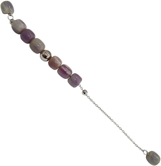 Kalliopi Silver Begleri Handcrafted from Stainless Steel with Fluorite Lavender Stone 12mm Length 25cm
