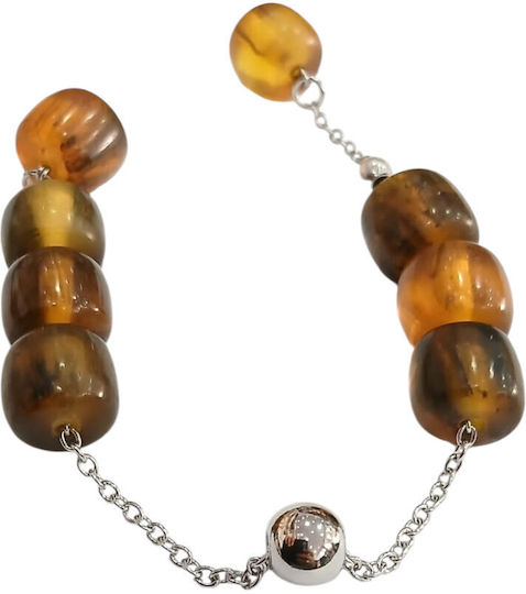 Kalliopi Silver Handmade Begleri from Stainless Steel with Faturan Amber Stone 12mm Length 25cm