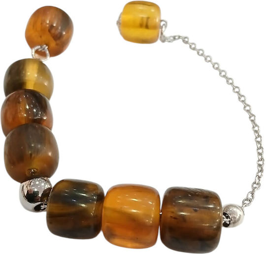 Kalliopi Silver Handmade Begleri from Stainless Steel with Faturan Amber Stone 12mm Length 25cm