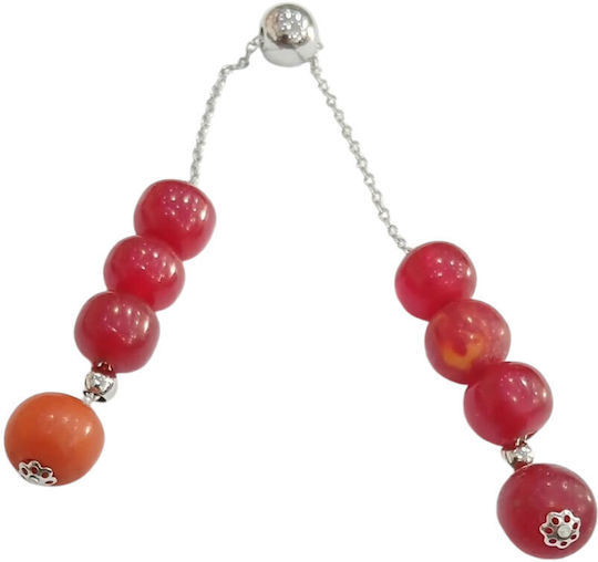 Kalliopi Silver Komboralia Handmade from Stainless Steel with Red Faturan Stone 12mm Length 25cm Red