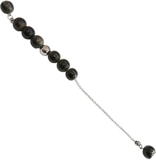 Kalliopi Silver Handmade Begleri Made of Stainless Steel with Onyx Stone 12mm Length 25cm Black