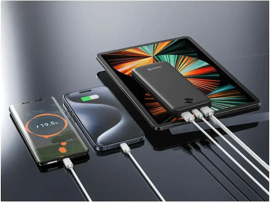 Swissten Power Bank 10000mAh 10.5W με 2 Θύρες USB-A και Θύρα USB-C Μαύρο