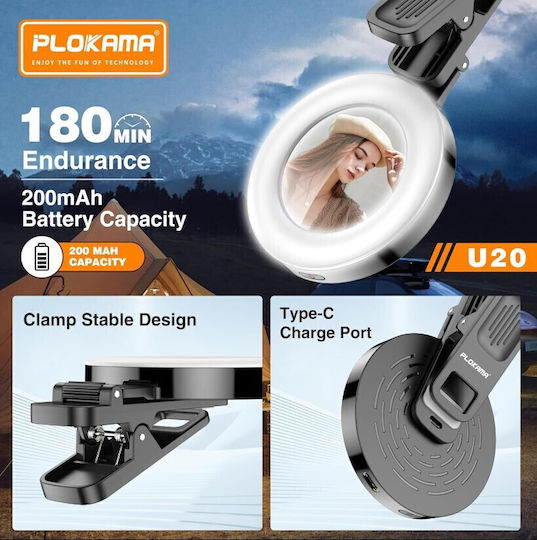 Selfie Flash PLOKAMA U20 Ring Light in Black Colour
