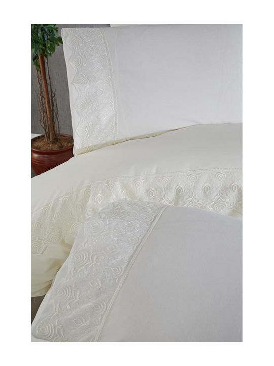 SteweHome Σετ Παπλωματοθήκη Βαμβακερή 200x220cm Διπλή με 4 Μαξιλαροθήκες Μπεζ