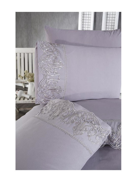SteweHome Σετ Παπλωματοθήκη 200x220cm Διπλή με 2 Μαξιλαροθήκες Γκρι