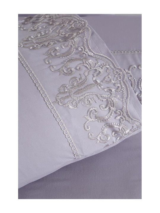 SteweHome Σετ Παπλωματοθήκη 200x220cm Διπλή με 2 Μαξιλαροθήκες Γκρι