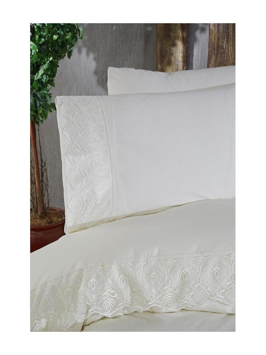 SteweHome Σετ Παπλωματοθήκη Βαμβακερή 200x220cm Διπλή με 4 Μαξιλαροθήκες Μπεζ