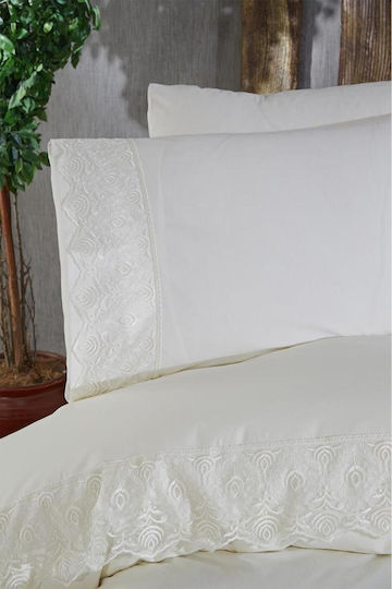 SteweHome Cotton Duvet Cover Set 200x220cm Double With 4 Pillowcases Beige