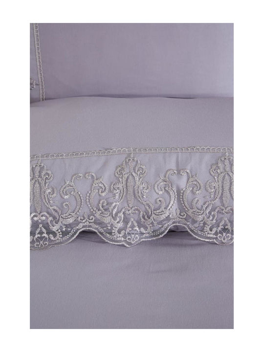 SteweHome Σετ Παπλωματοθήκη 200x220cm Διπλή με 2 Μαξιλαροθήκες Γκρι