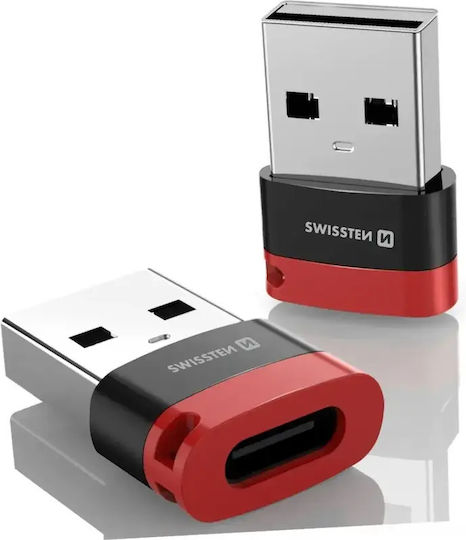 Swissten Μετατροπέας USB-C female σε USB-A male Κόκκινο 1τμχ 73501221