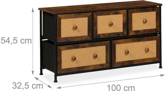 Storage Drawers from Wood Metal & Fabric L100xW32.5xH54.5cm