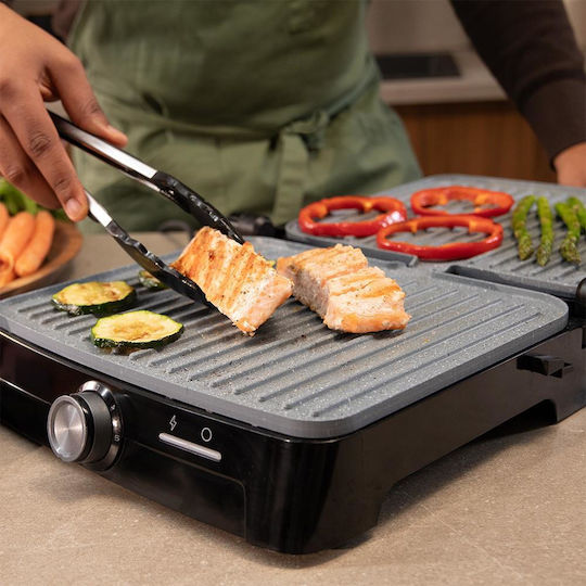 Cecotec Rock'nGrill 2000 Full Open Επιτραπέζια Ηλεκτρική Ψησταριά Αυλακωτής Πλάκας 2000W με Καπάκι και Ρυθμιζόμενο Θερμοστάτη 29.7x23.5εκ.