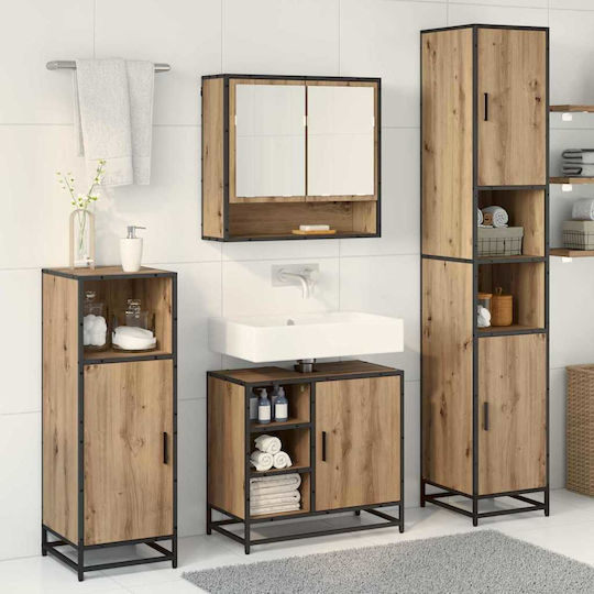 vidaXL Vanity Unit with Sink Mirror & Column M35xL37.5xH188.5cm Artisan Oak