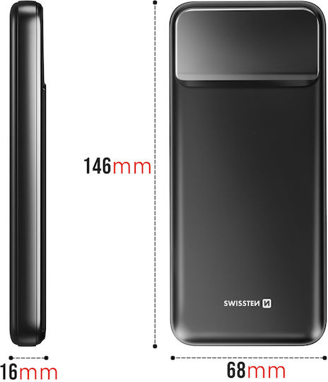 Swissten Power Bank 10000mAh 22.5W Μαύρο