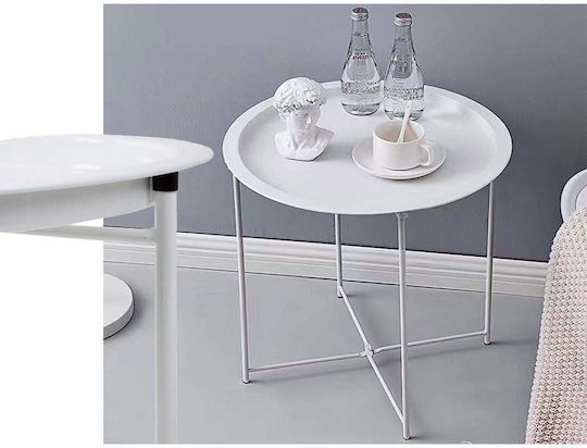 Masă Laterală Metalică pentru Spații Exterioare Mici Albă 47x47cm