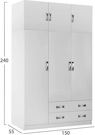 Dulap Triplă Cu Loft 150x55x240cm Alb Dulap Triplă Cu Loft 150x55x240cm Alb