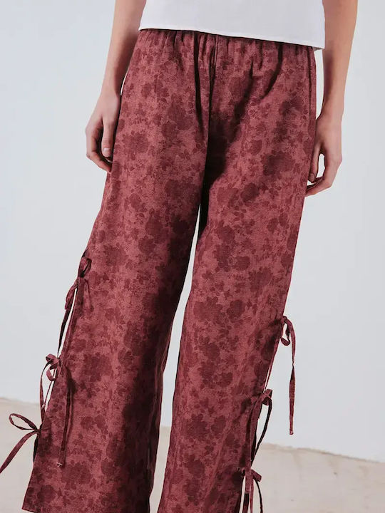 Damen Baumwollhose mit Gummiband Burgundisch