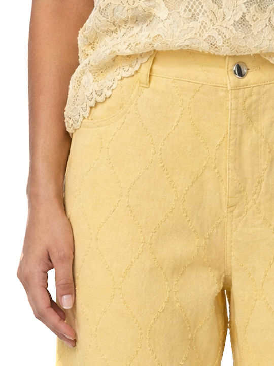 Pants Women C.manolo Γυναικείο Ψηλόμεσο Υφασμάτινο Παντελόνι σε Balloon Γραμμή Κιτρινο