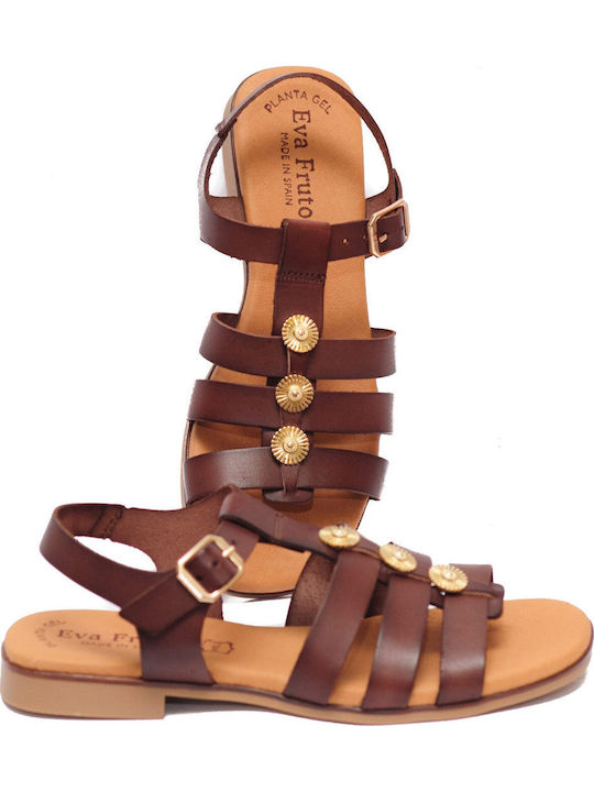 Leder Flache Sandalen Für Damen Braun
