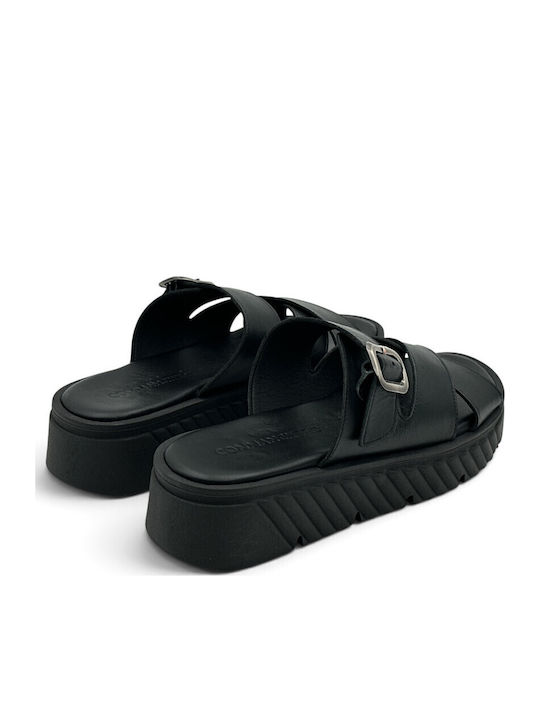 Sandale Casual Damă Flatforme Din Piele Negre