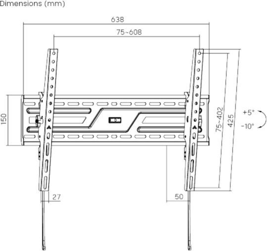 Brateck Βάση Τηλεόρασης Τοίχου έως 86" και 75kg Μαύρο