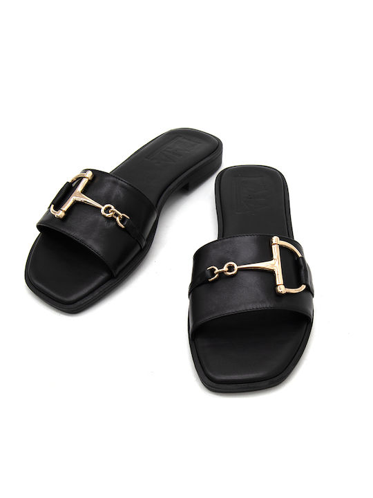 Leather Women's Flat Sandals Black
