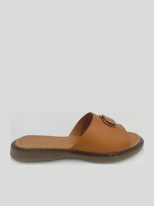 Leather Women's Flat Sandals Brown