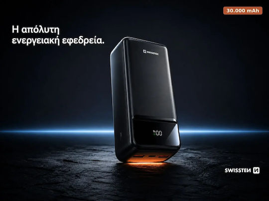 Swissten Power Line II 30000mAh 22.5W με Θύρα USB-A και 2 Θύρες USB-C Power Delivery Μαύρο