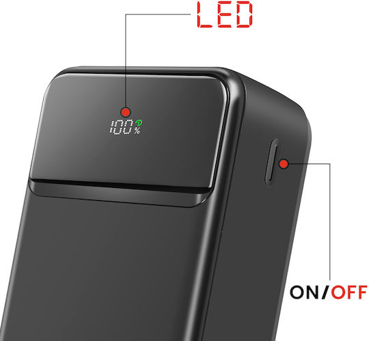 Swissten Power Line II 30000mAh 22.5W με Θύρα USB-A και 2 Θύρες USB-C Power Delivery Μαύρο