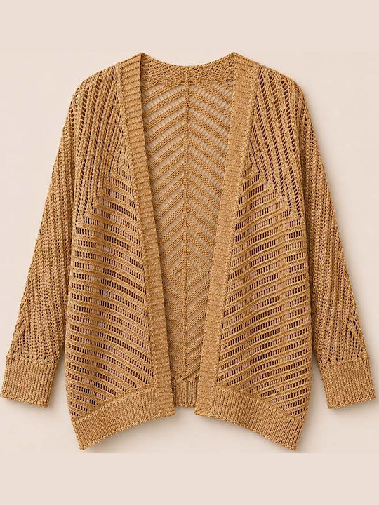 Lange Damen Gestrickte Strickjacke Tabak