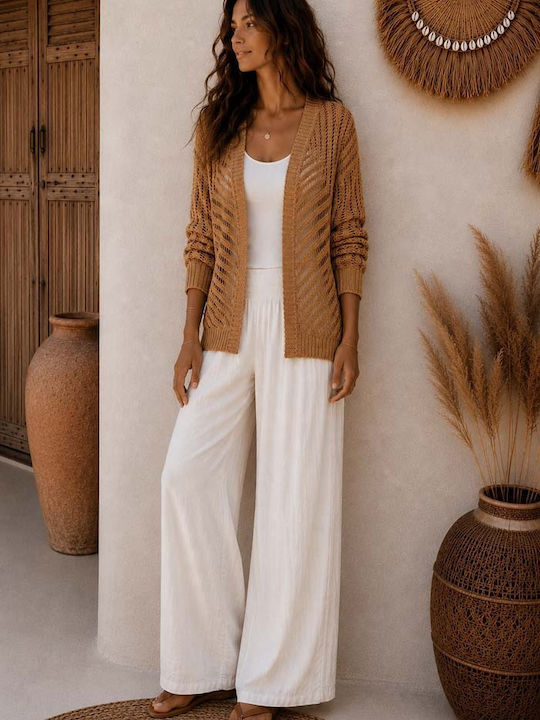 Lange Damen Gestrickte Strickjacke Tabak