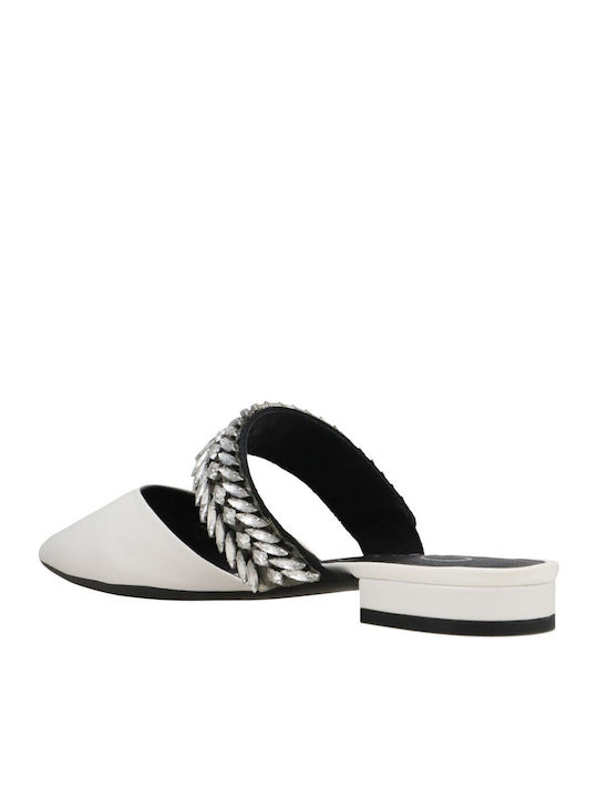 Flat Leather Mules In White Colour Lavretta-Italnp-110