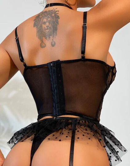 Roza Rz605 Sexy Transparent Polka Dot Lingerie Set Transparency Garters & Tulle Skirt
