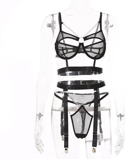 Roza Rz2043 Sexy Σετ Εσωρούχων Ζαρτιέρα Αλυσίδες & Garter Belt Μαύρο