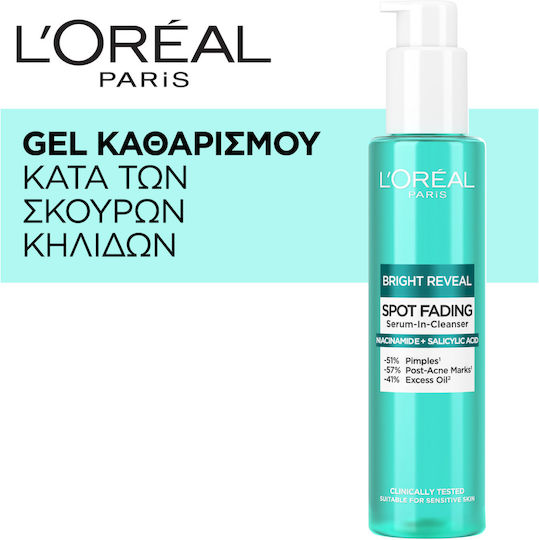 L'Oreal Paris Bright Reveal Gel Καθαρισμού Προσώπου για Ακνεϊκές Επιδερμίδες 150ml