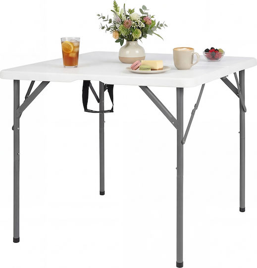 Costway Metal Camping Folding Table in Case 86x85.5x75cm White