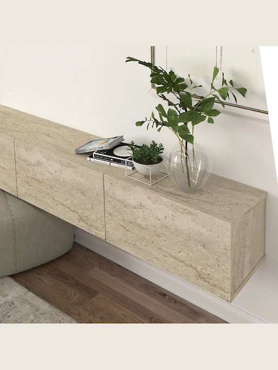 TV Stand Damla from Metal & Wood with LED Lighting Travertine L180xW29.5xH29.5cm