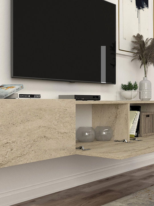 TV Stand Damla from Metal & Wood with LED Lighting Travertine L180xW29.5xH29.5cm