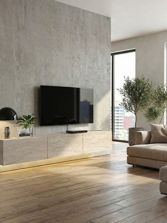 TV Stand Damla from Metal & Wood with LED Lighting Travertine L180xW29.5xH29.5cm