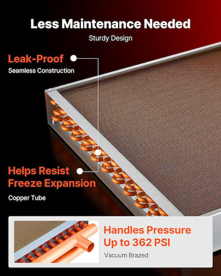 Water to Air Heat Exchanger Vevor Heat Exchanger Coil Hvac Fins 559 x 559 mm Copper Tubes Aluminum Fins Output 190k Btu Outdoor Wood Stove Hydronic Heating Cooling Systems