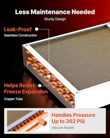 Heat Exchanger Vevor Water to Air Coil Heat Exchanger HVAC Fins 457 x 457 mm Copper Tubes & Aluminum Fins Output 120k BTU Outdoor Wood Furnaces Hydronic Heating Cooling Systems
