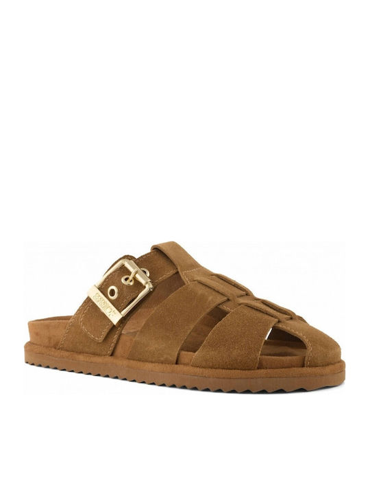 Suede Mules With Heel In Brown Colour