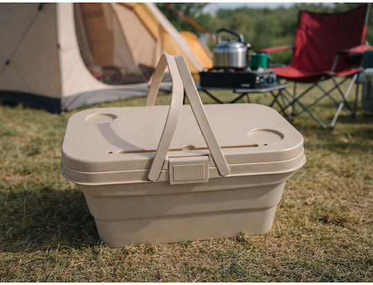 Folding Picnic Basket 3 in 1 Silicone Table Function 14l Beige