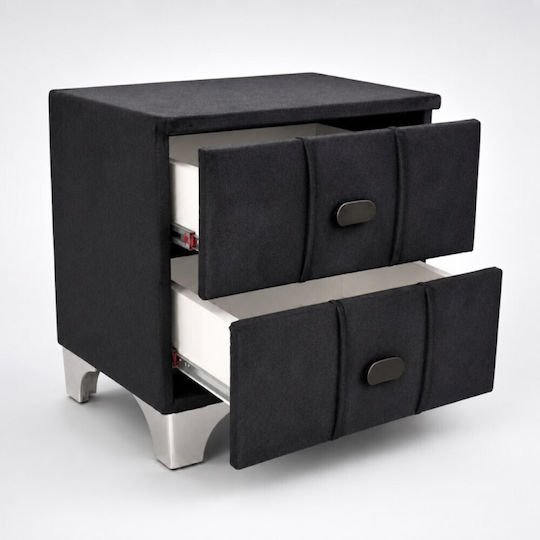 Bedside Table With Black Fabric Upholstery 45x43x53cm