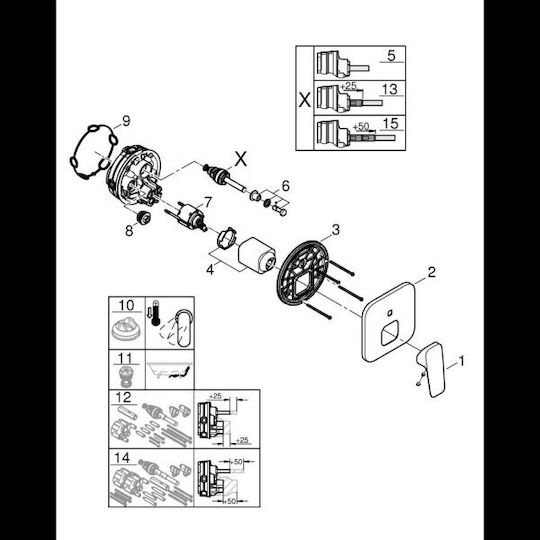 Grohe Built-in Mixer & Outlet Set for Shower 2 Exits Silver