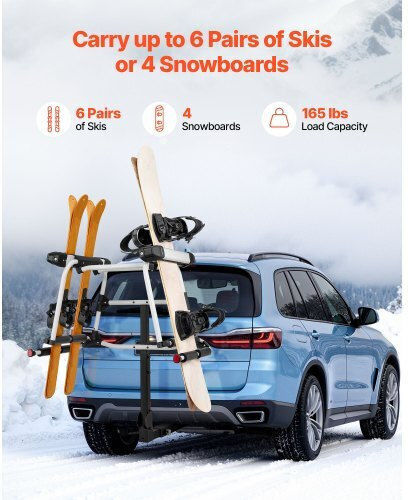 Vevor Baze de Plafon Auto din Aluminiu Potrivite pentru 6 Perechi de Schiuri sau 4 Plăci de Snowboard