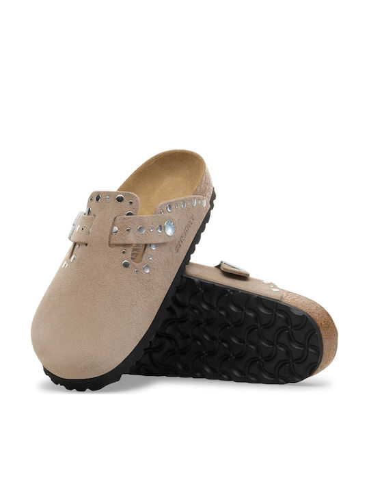 Birkenstock Damentliche Leder Holzschuhe Beiges
