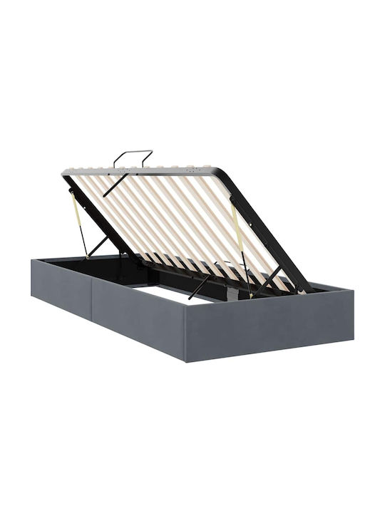 vidaXL Bett Einzel mit Samt Grau mit Stauraum, Latten & Matratze 100x203cm