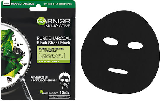 Garnier SkinActive Pure Charcoal Sheet Μάσκα Προσώπου για Καθαρισμό με Ενεργό Άνθρακα 28gr