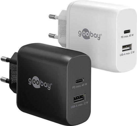 Goobay Φορτιστής Χωρίς Καλώδιο με Θύρα USB-A και Θύρα USB-C 45W Power Delivery Λευκός (65412)